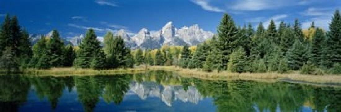Reflection of trees in water with mountains Schwabachers Landing Grand Teton Grand Teton National Park Wyoming USA Canvas Art - Panoramic Images (18 x 6)