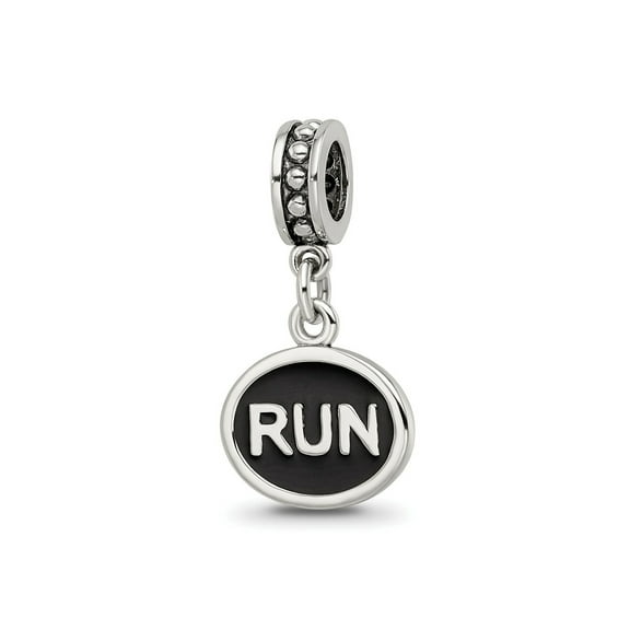 Reflections 925 Sterling Silver Reflections Black Enameled Run Dangle Charm