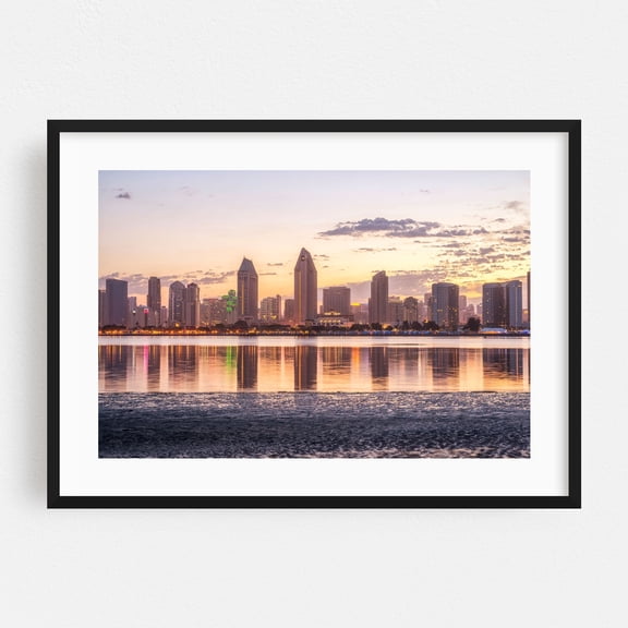Reflections From Coronado - Coronado California Photography Cityscape Skyline Sunset Architecture Scenic Black Framed Wall Art Print 24 x 36 inches