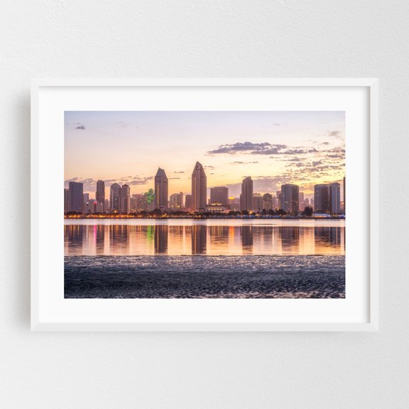 Reflections From Coronado - Coronado California Photography Cityscape Skyline Sunset Architecture Scenic White Framed Wall Art Print 20 x 30 inches