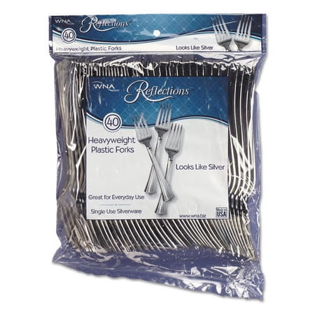 Reflections Heavyweight Plastic Utensils, Fork, Silver, 7", 40/pack | Bundle of 2 Packs