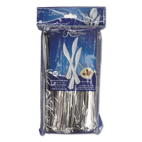 Reflections Heavyweight Plastic Utensils, Knife, Silver, 7 1/2", 40/pack | Bundle of 2 Packs