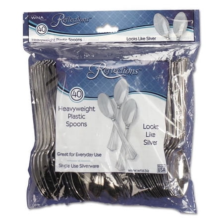 Reflections Heavyweight Plastic Utensils, Spoon, Silver, 6 1/4", 40/pack | Bundle of 2 Packs