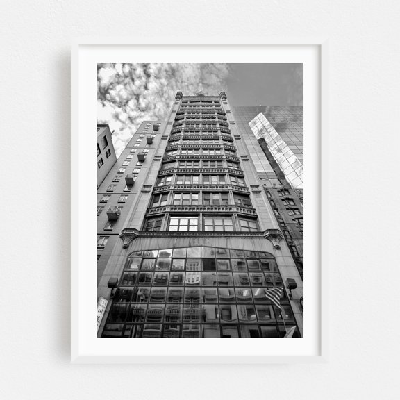 Reflections of Midtown - Manhattan New York Photography Architecture Black and White Cityscape Art Deco Vintage White Framed Wall Art Print 18 x 24 inches