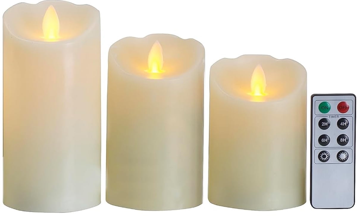 Reflections by Mikasa Realistic Wax Flameless Candles, LED Candles with Remote, Exquisite White Battery Candles for Wedding, Christmas Decorations, and Everyday, Set of 3