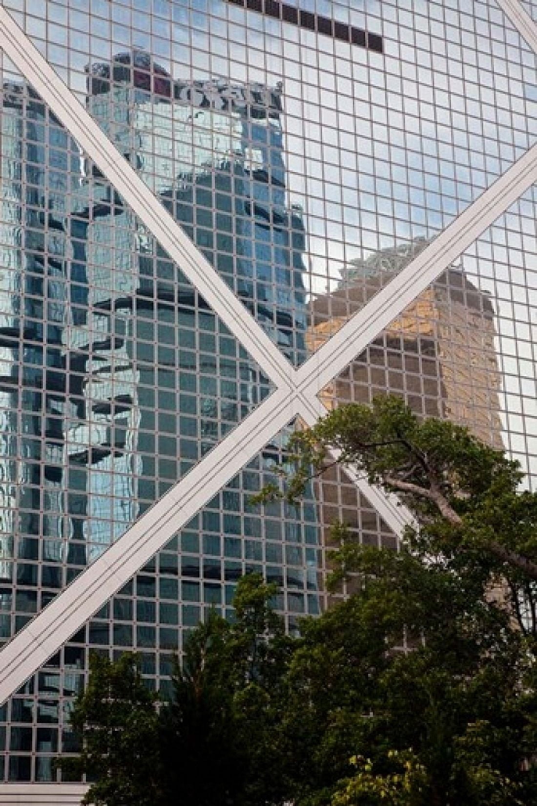 Reflections On Building Hong Kong China Canvas Art - Julie Eggers DanitaDelimont (18 x 24)
