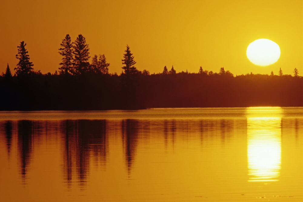 Reflections On Jessica Lake At Sunrise Whiteshell Provincial Park Manitoba Canvas Art - Mike Grandmaison Design Pics (34 x 22)