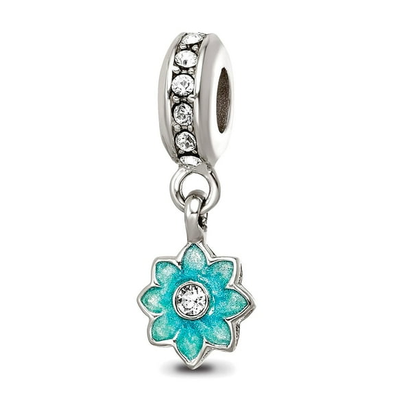 Reflections Preciosa Crystal Teal Enamel Dangle Flower Bead 21.53x3.85mm Wide Charm Pendant Necklace for Women