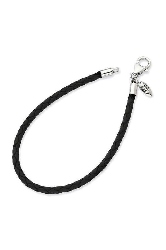 Reflections Sterling Silver Black Leather Lobster Clasp Bead Bracelet 7.00 inches Female Adult