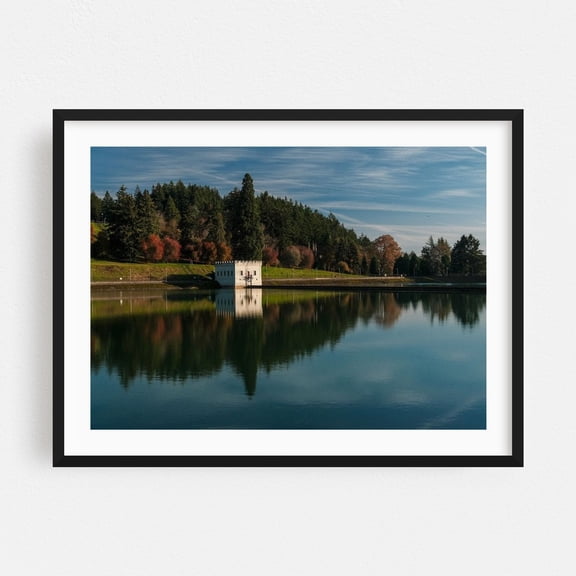 Reflections of Fall - Photography Lake Water Forest Scenic Nature Autumn Landscape Black Framed Wall Art Print 5 x 7 inches