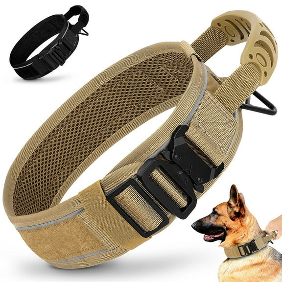 Reflective 2.6" Wide Tactical Dog Collar with Comfortable Handle Mesh Padded Heavy Duty Metal Buckle Adjustable