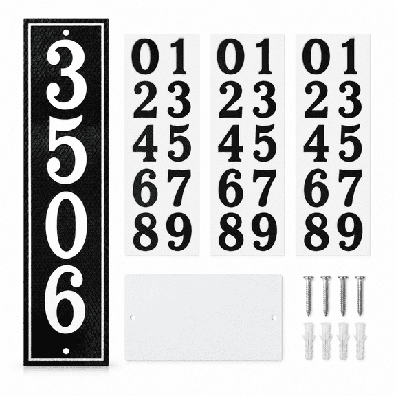 Reflective Address Plaque, Aluminum Address Sign, Vertical House Numbers for Mailbox, Houses, Outside Driveway, Yard Post with Two Screw, 15.5" x 4" (Black)