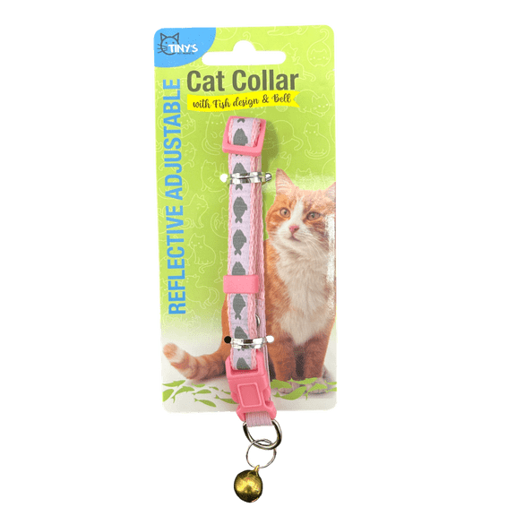Reflective Adjustable Cat Collar, Fish Design, Bell, Stylish, Reflective Fish Pattern for Safety, Adjustable Fit, Durable Plastic Buckle, Quick Release, Tracking Bell for Cats, Pink