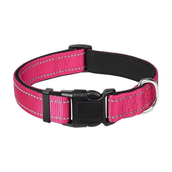 Reflective Adjustable Neoprene Padded Nylon Pet Collar for Medium Dogs with Secure Buckle and Bright Visibility for Indoor Outdoor Use
