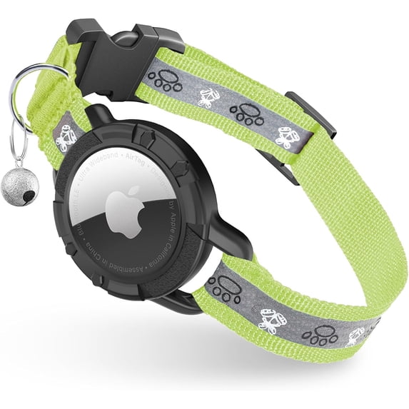 Reflective AirTag Cat Collar, Integrated Tracker Collar with Air Tag Holder and Bell, Safety Elastic Band GPS Collars for Girl Boy Cats, Kittens Puppies (Olive,S)