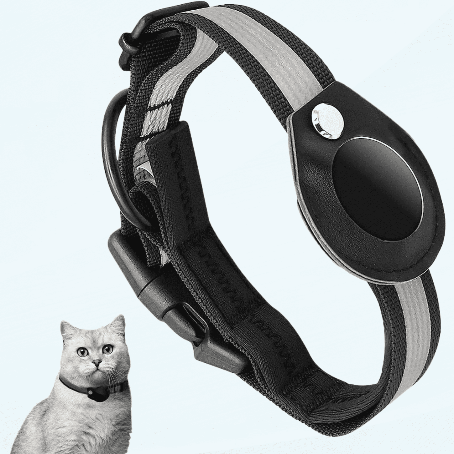 Reflective AirTag Cat Collar Soft Adjustable Kitten Collars with Air Tag Holder Black Cat