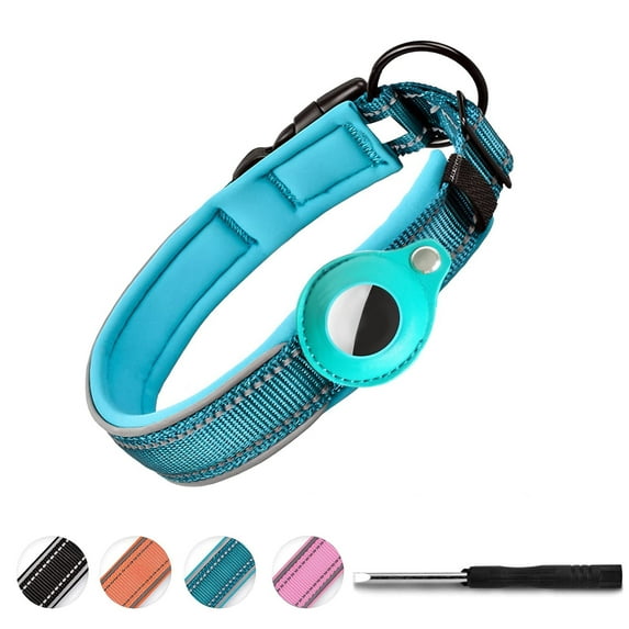 Reflective AirTag Dog Collar,Padded for Apple Air Tag  Adjustable Dog Collar with AirTag Holder Case for Heavy Duty Small Medium Large Dogs