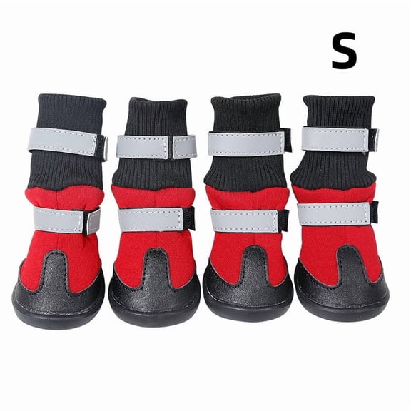 Reflective All-Weather Waterproof Dog Boots – Pet Snow Shoes for Small, Medium & Large Dogs, Non-Slip Sole with Adjustable Straps (Black/Red/Blue)