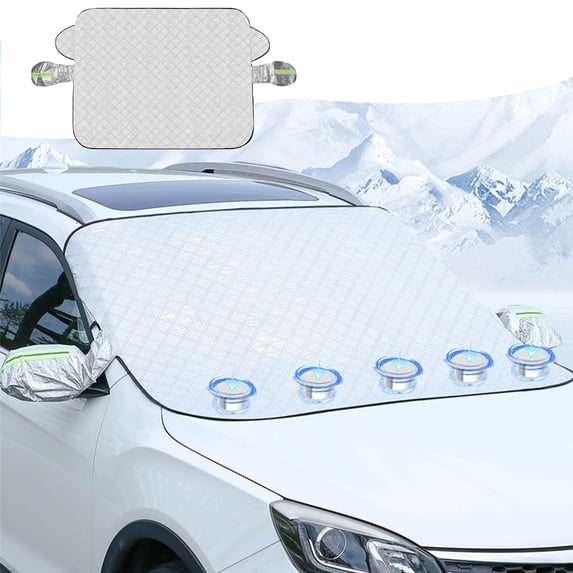 Reflective Aluminum Car Windshield Sun Shade with Side Mirror Covers and 5 Magnets, Waterproof Snow Shield for Sedan Heat UV Frost Protection Summer Winter