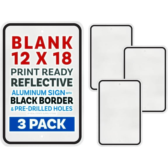 Reflective Aluminum Metal Sign with Black Border, 12 x 18, Rust Free Alodized Aluminum, Pre-punched 3/8" Mounting Holes, Radius Corners (3 Pack)