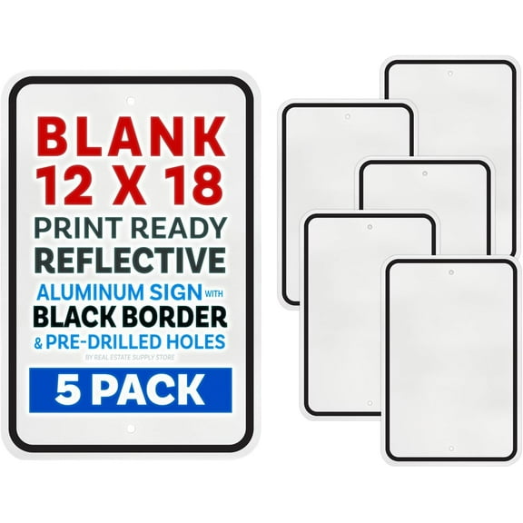 Reflective Aluminum Metal Sign with Black Border, 12 x 18, Rust Free Alodized Aluminum, Pre-punched 3/8" Mounting Holes, Radius Corners (5 Pack)