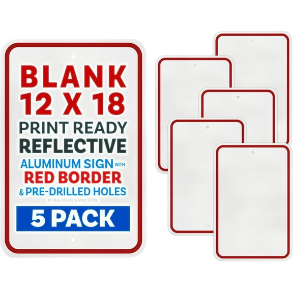 Reflective Aluminum Metal Sign with Red Border, 12 x 18, Rust Free Aluminum, Pre-punched 3/8" Mounting Holes, Radius Corners (5 Pack)