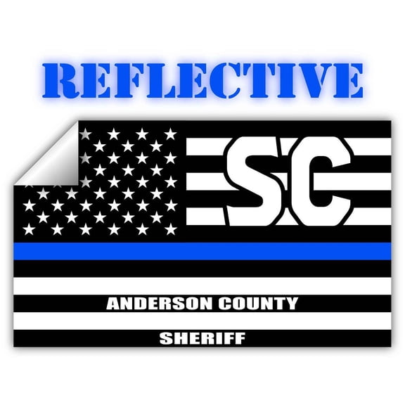 Reflective Anderson County South Carolina SC Thin Blue Line Stealthy Old Glory USA Flag | Honoring Law Enforcement Officers Sheriffs | County State Decal Bumper Sticker 3M Vinyl 3" x 5"