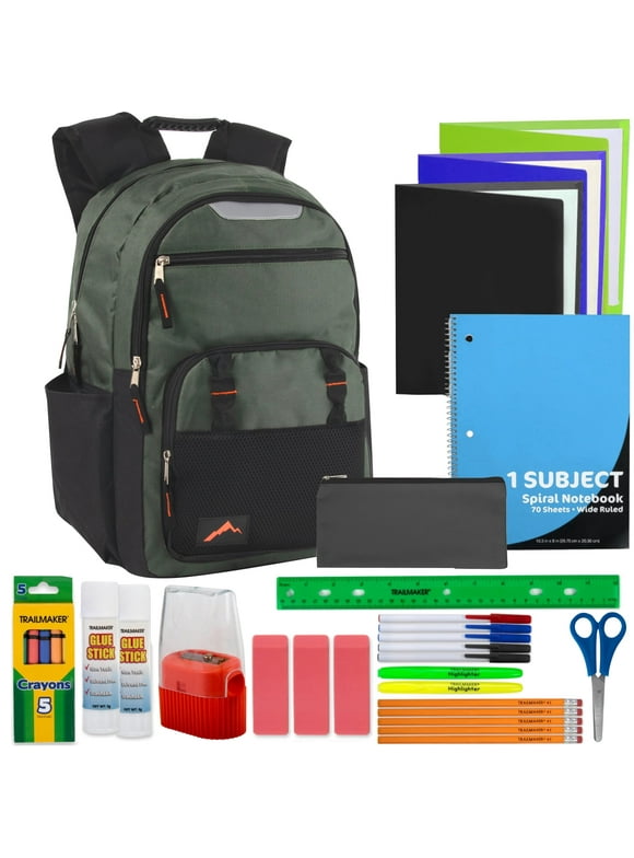 Reflective Backpack with 30 Piece Supplies Kits Prefilled 18 Inch Dual Compartment Backpack Set
