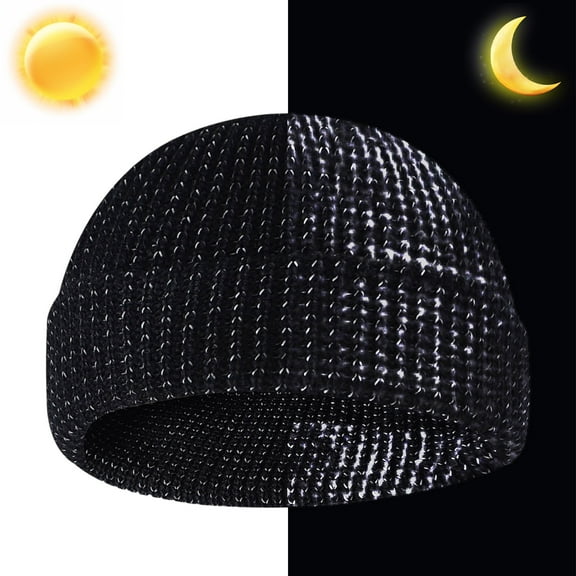 Reflective Beanie Hat, Unisex Knitted, Warm Visible, for Night Running Cycling, Breathable Stretch, Fall Winter Essential