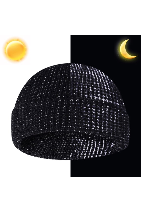 Reflective Beanie Hat, Unisex Knitted, Warm Visible, for Night Running Cycling, Breathable Stretch, Fall Winter Essential