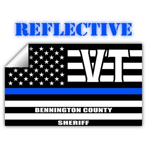 Reflective Bennington County Vermont VT Thin Blue Line Stealthy Old Glory USA Flag | Honoring Law Enforcement Officers Sheriffs | County State Decal Bumper Sticker 3M Vinyl 3" x 5"