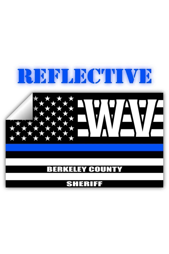 Reflective Berkeley County West Virginia WV Thin Blue Line Stealthy Old Glory USA Flag | Honoring Law Enforcement Officers Sheriffs | County State Decal Bumper Sticker 3M Vinyl 3" x 5"
