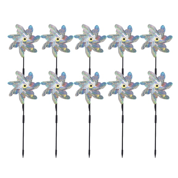Reflective Bird Repellent Pinwheels 10 Pack, Diameter 7.1in, Silver dot 7-Blade Reflective Windmill, Outdoor Bird Deterrent, High Reflective Effect, for Yard, Balcony, Garden, Scare Birds