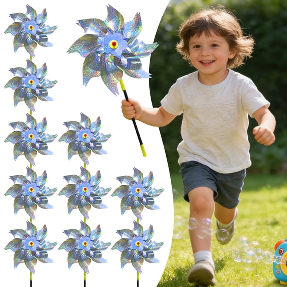 Reflective Bird Repellent Pinwheels 10 Pack, Diameter 9.45in,Silver dot 8-Blade Reflective Windmill, Outdoor Bird Deterrent, High Reflective Effect, for Yard, Balcony, Garden, Scare Birds