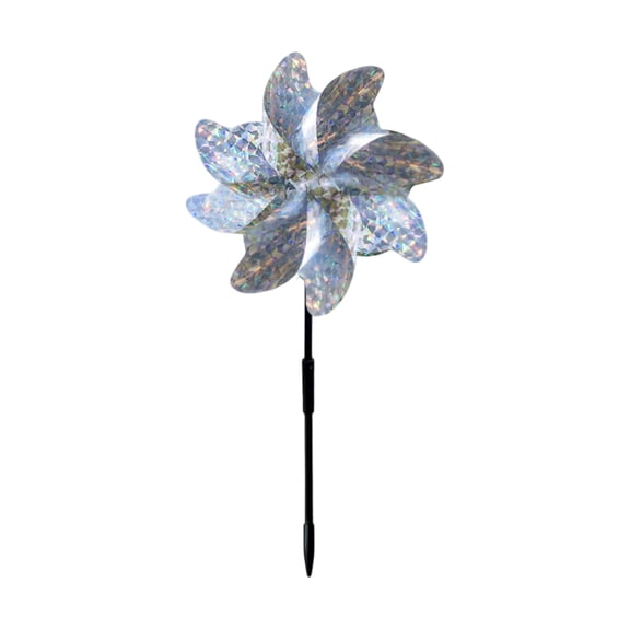Reflective Bird Scare Windmill 8-Blade Sparkly Spinner for Garden and Orchard Protection Silver Floral Pattern Outdoor Deterrent