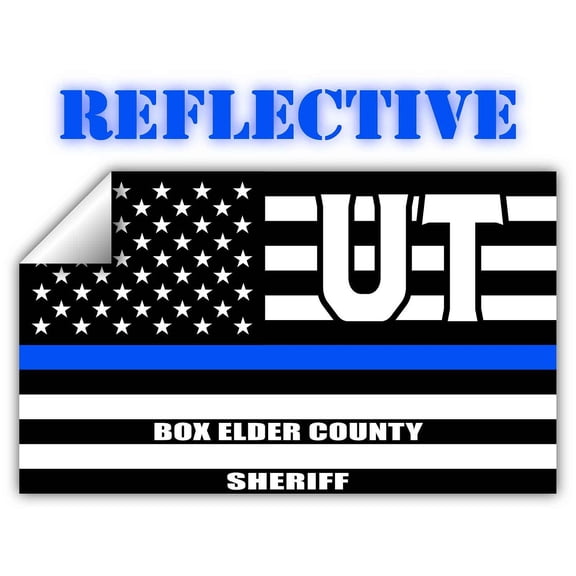 Reflective Box Elder County Utah UT Thin Blue Line Stealthy Old Glory USA Flag | Honoring Law Enforcement Officers Sheriffs | County State Decal Bumper Sticker 3M Vinyl 3" x 5"