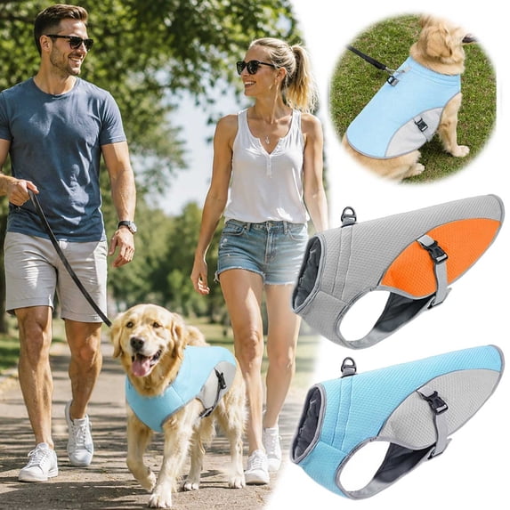 Reflective Breathable Mesh Dog Cooling Harness Vest, Summer Sun Protection Pet Jacket with Lift Handle & Leash D-Ring,Orange,L