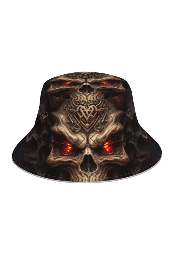 Reflective Bucket Hat Breathable Sun Hats Outdoor Summer Cap , Demon Satanic Skull Red Eye