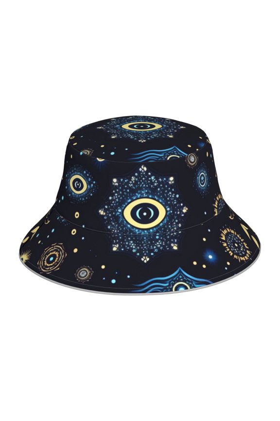 Reflective Bucket Hat Breathable Sun Hats Outdoor Travel Cap , Cool Magic Evil Eyes