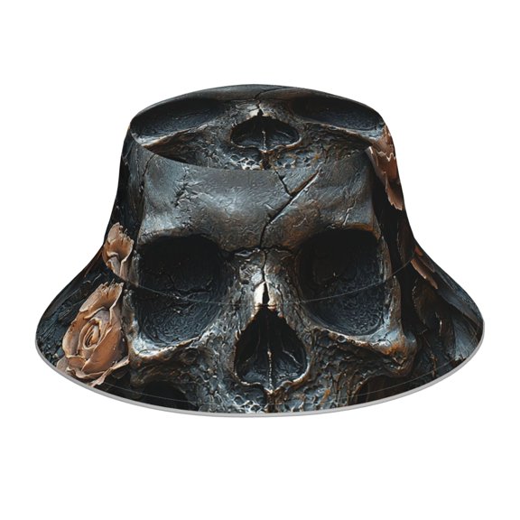 Reflective Bucket Hat Packable Sun Hats Outdoor Beach Cap , Gothic Satanic Skull Rose