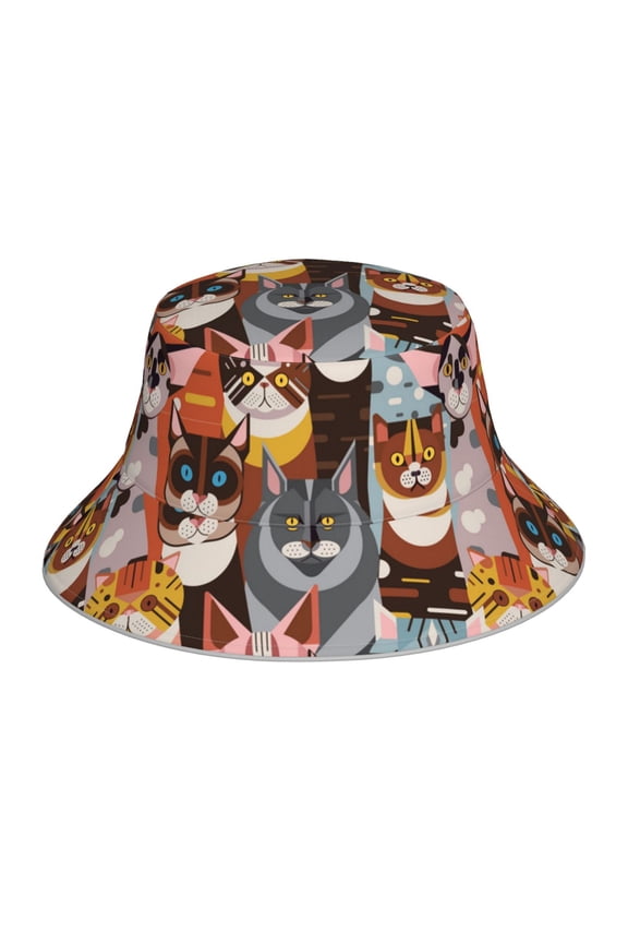 Reflective Bucket Hat Sun Hats Outdoor Travel Beach Packable Cap , Cats In Funny Poses
