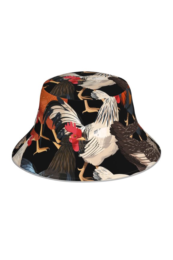 Reflective Bucket Hat Sun Hats Outdoor Travel Beach Packable Cap , Colorful Hens Chicken Vintage