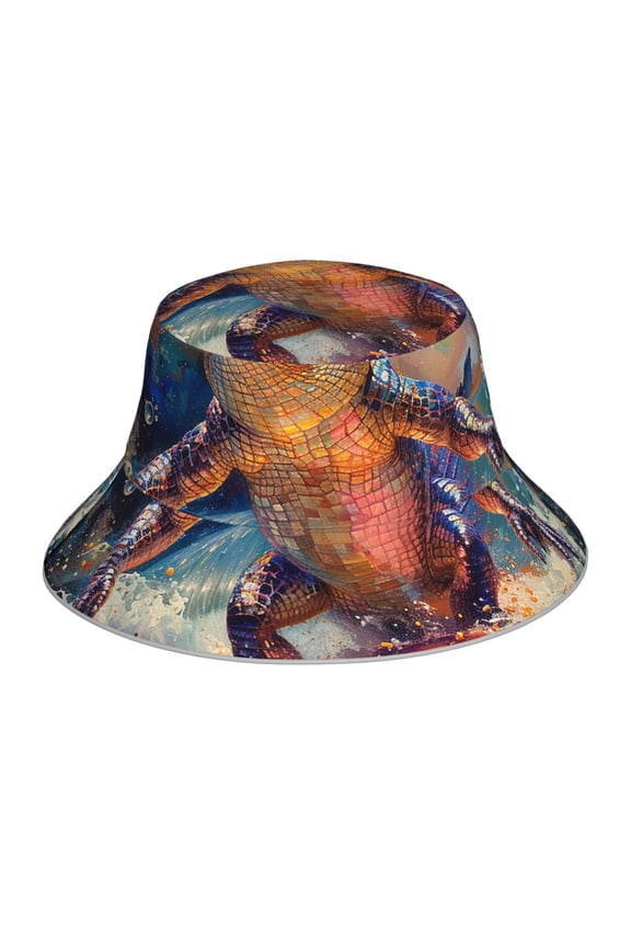 Reflective Bucket Hat Sun Hats Outdoor Travel Beach Packable Cap , Crocodile Funny Surf Psychedelic
