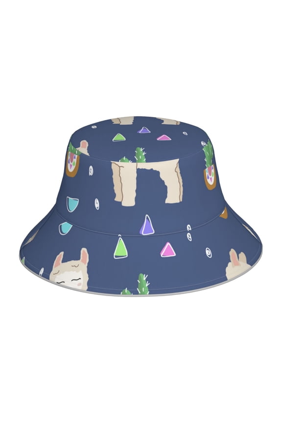 Reflective Bucket Hat Sun Hats Outdoor Travel Beach Packable Cap , Cute Alpaca Cactus Peru Llama