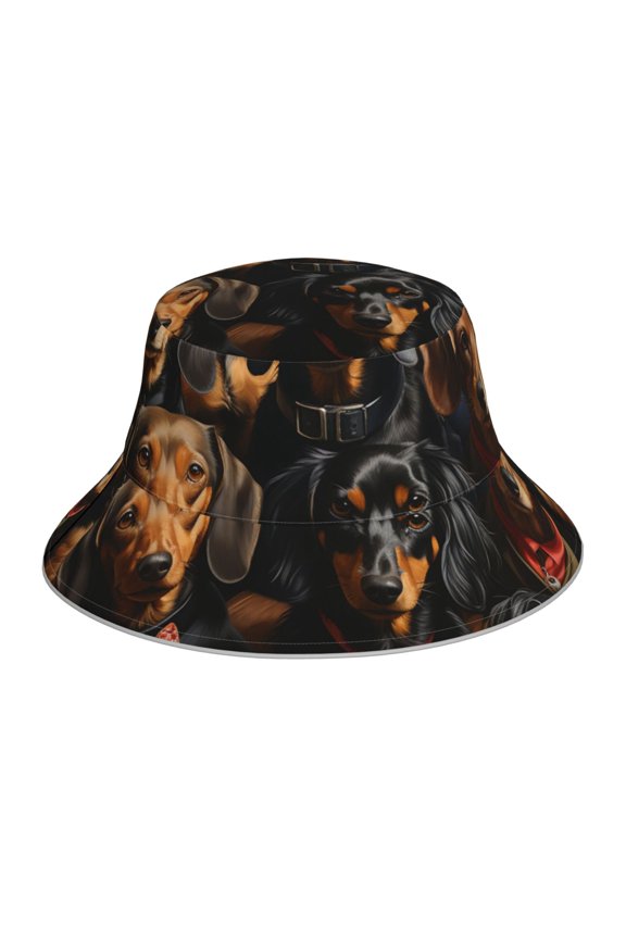 Reflective Bucket Hat Sun Hats Outdoor Travel Beach Packable Cap , Dachshund Sausage Dogs Art