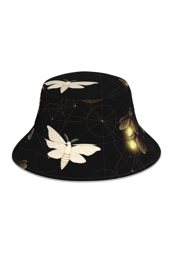 Reflective Bucket Hat Sun Hats Outdoor Travel Beach Packable Cap , Death Head Hawk Moth Fireflies