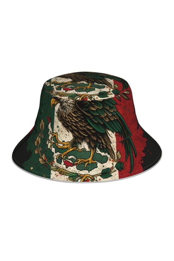 Reflective Bucket Hat Sun Hats Outdoor Travel Beach Packable Cap , Eagle Flag Of Mexico Mexican Flags