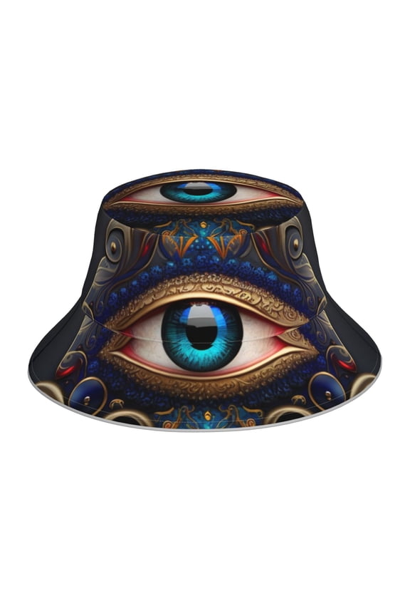 Reflective Bucket Hat Sun Hats Outdoor Travel Beach Packable Cap , Fatima Hamsa Hand Evil Eye Ornaments