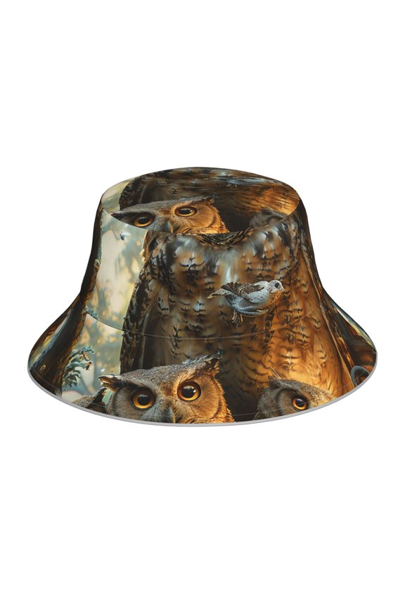 Reflective Bucket Hat Sun Hats Outdoor Travel Beach Packable Cap , Funny Owl Family Cool