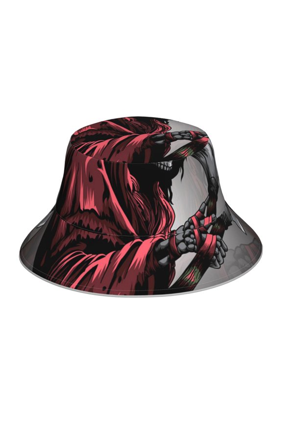 Reflective Bucket Hat Sun Hats Outdoor Travel Beach Packable Cap , Gothic Death Skull Grim Reaper